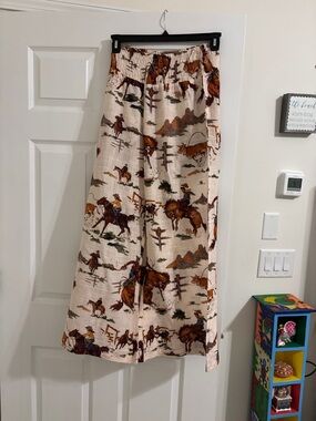 Cream Western Print Pants